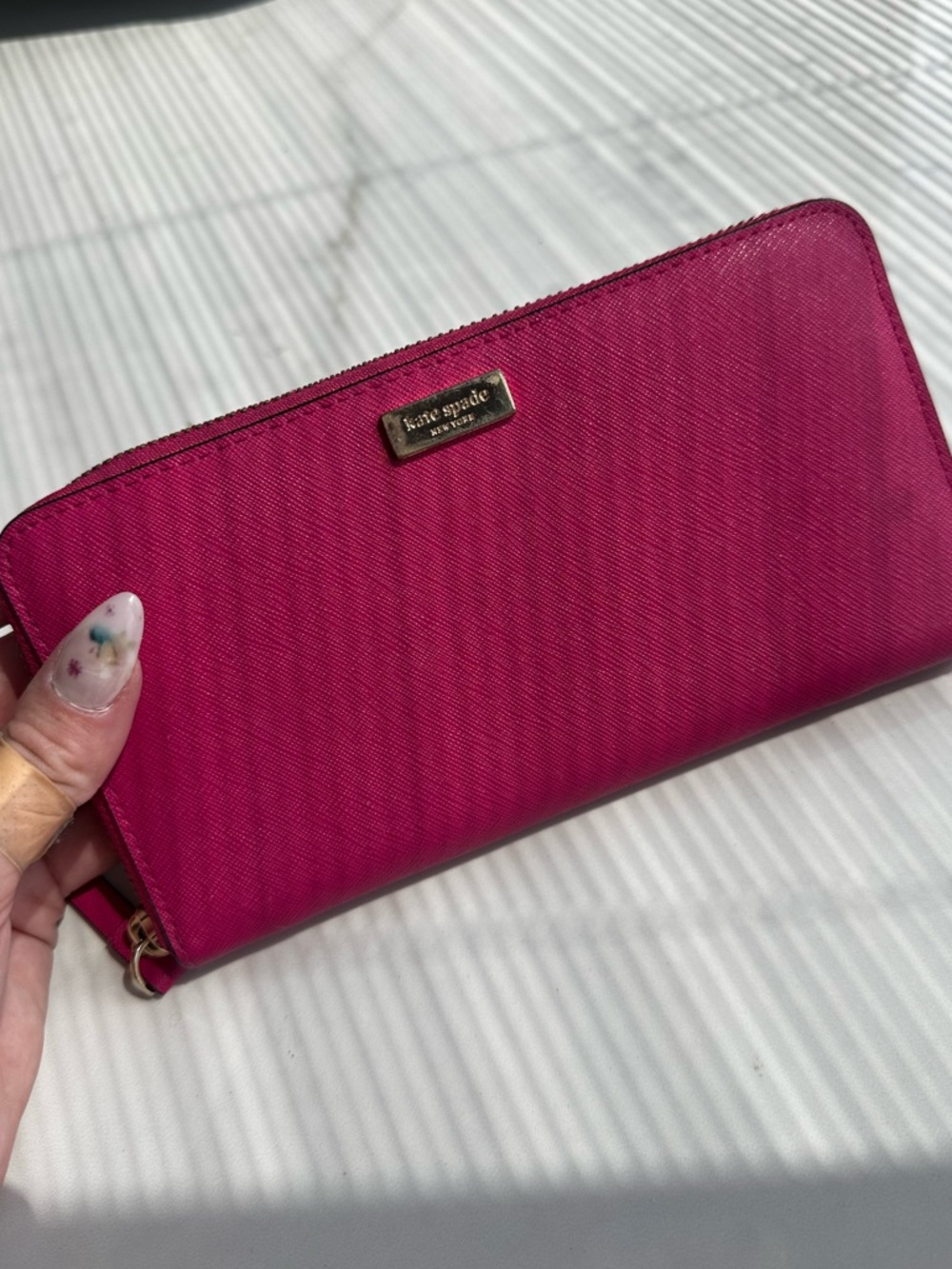 Kate Spade Hot Bright Pink Saffiano Zip Around Wallet Wristlet